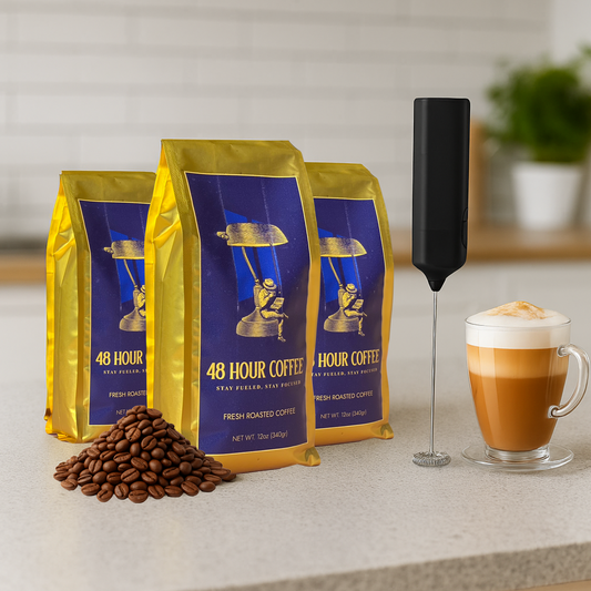 48Hour Coffee (Whole Bean) — 3 Bag Bundle + FREE Frother