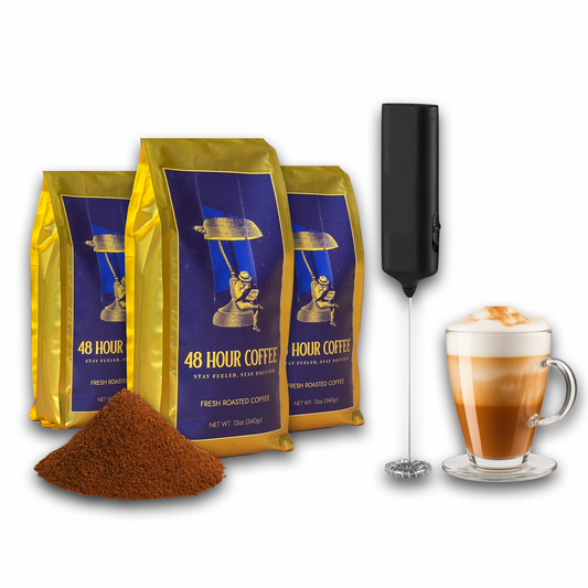 48Hour Coffee (Ground) — 3 Bag Bundle + FREE Frother