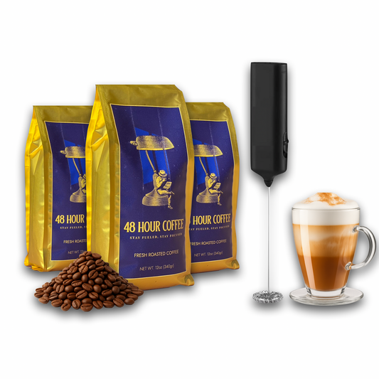 48Hour Coffee (Whole Bean) — 3 Bag Bundle + FREE Frother